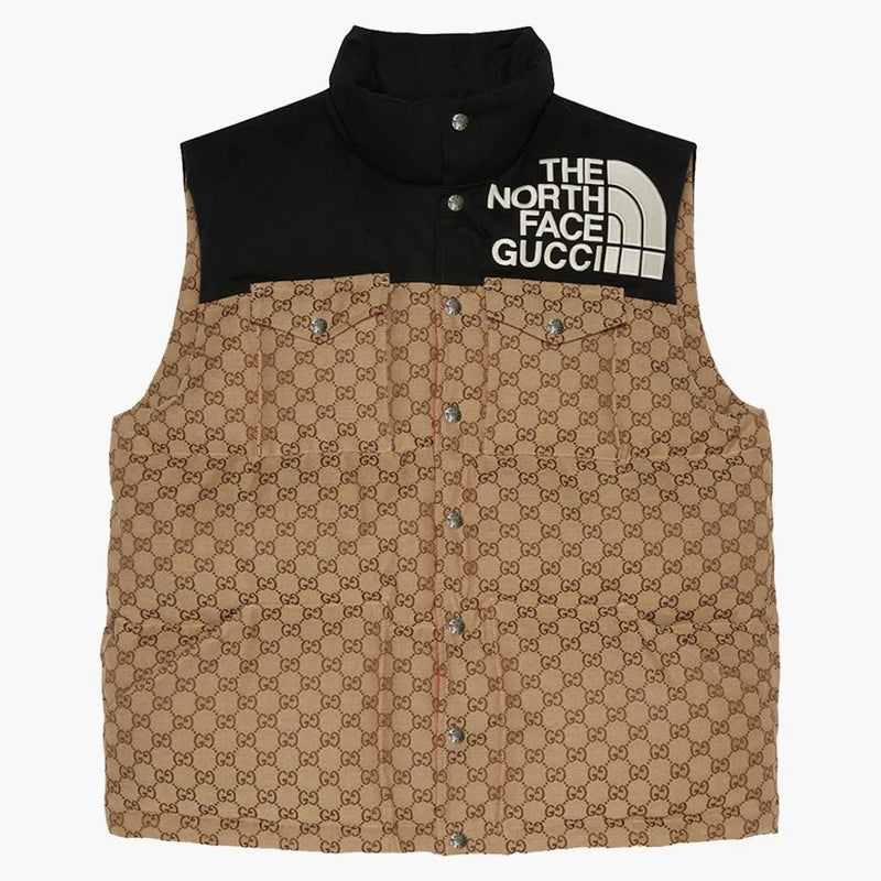 Gucci X the North Face Womens GG Padded Vest Black Ebony Beige