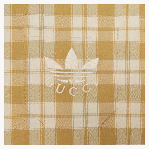Gucci x adidas sprawdź bawełnianą koszulę beżową/białą