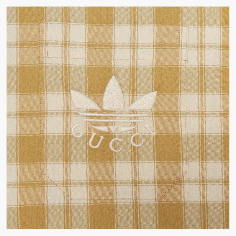 Gucci x adidas sprawdź bawełnianą koszulę beżową/białą