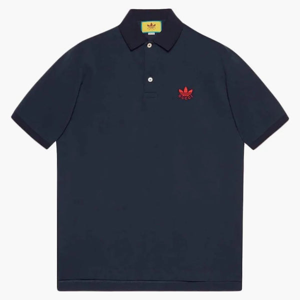 Gucci x adidas bawełniany piquet polo ciemnoniebieski