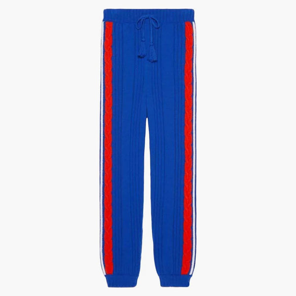 Gucci x adidas pletené kalhoty modré/červené/bílé