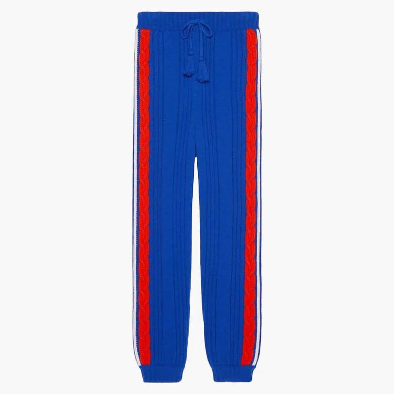 Gucci x adidas pletené kalhoty modré/červené/bílé