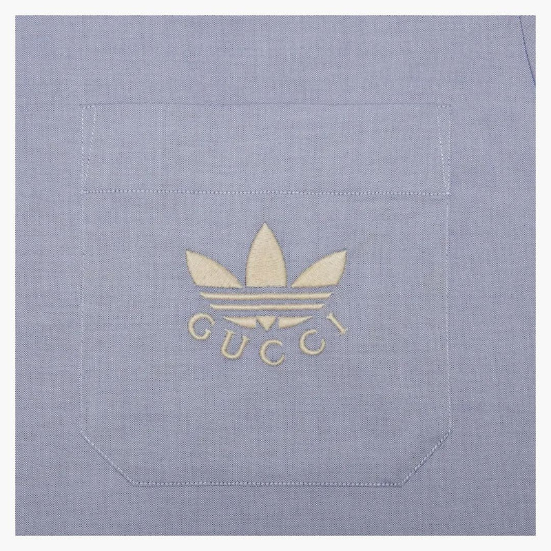 Gucci x Adidas Oxford Cotton Shirt jasnoniebieski