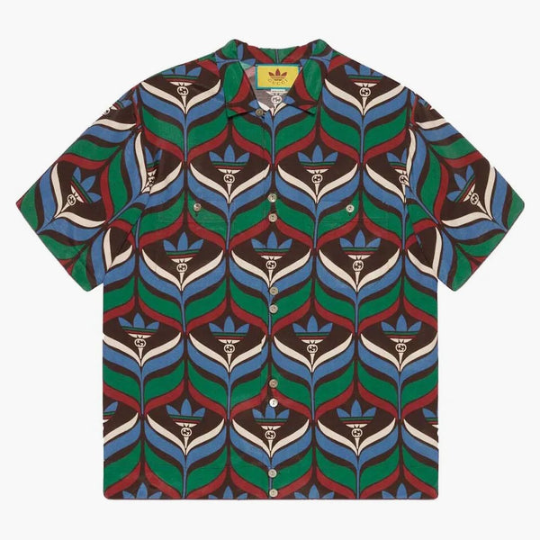 Gucci x Adidas Treffoil Print Bowling Shirt Brown/Green