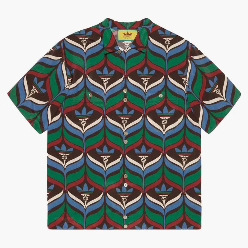 Gucci x Adidas Treffoil Print Bowling Shirt Brown/Green