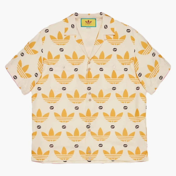 Gucci x Adidas Treffoil Print Bowling Shirt Ivory/Black