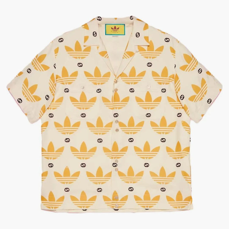 Gucci x Adidas Treffoil Print Bowling Shirt Ivory/Black