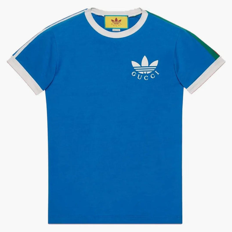 GUCCI X Adidas Treffoil Print tričko modré