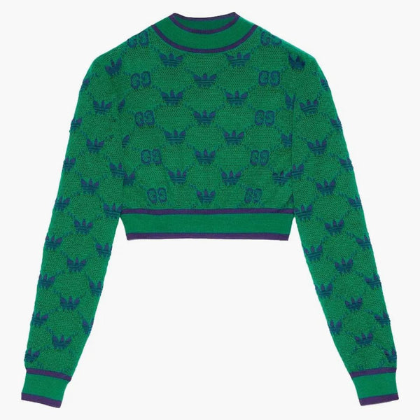 Gucci x Adidas Wool Jacquard Sweater zielony/niebieski