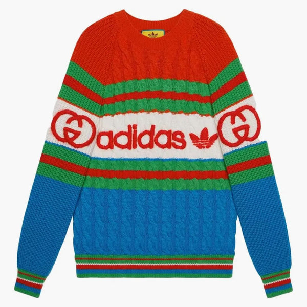 Gucci x adidas wełniany sweter niebieski/pomarańczowy
