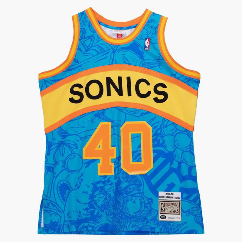 Hebru Brantley X Mitchell & Ness Seattle Sonics Jersey Blue