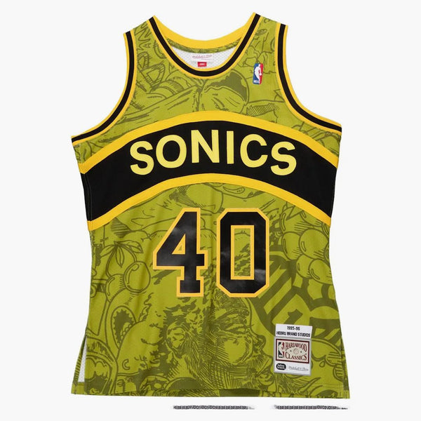 Hebru Brantley X Mitchell & Ness Seattle Sonics Jersey Green