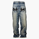 Hellstar Raw Edge Airbrushed Jeans Blue