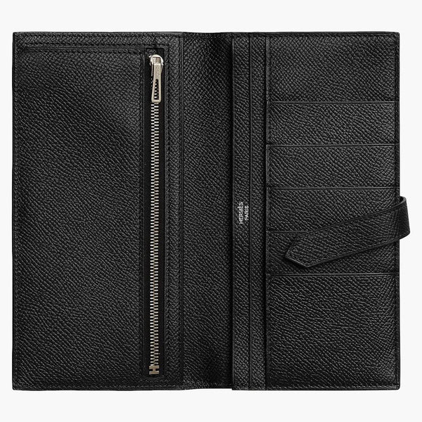 Hermes Bearn Wallet Epsom Calfskin och Black Pvd Plated 'H' -fliken