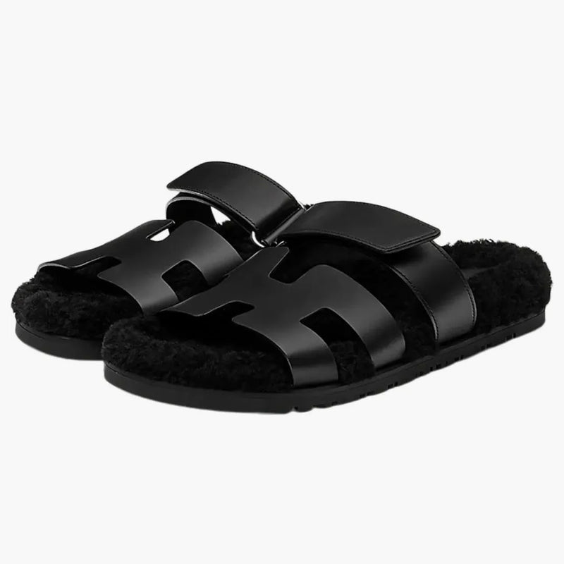 Hermes Chypre Sandal Noir Leather Woolskin (dámská)
