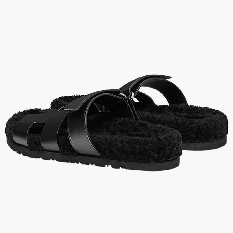 Hermes Chypre Sandal Noir Leather Woolskin (dámská)