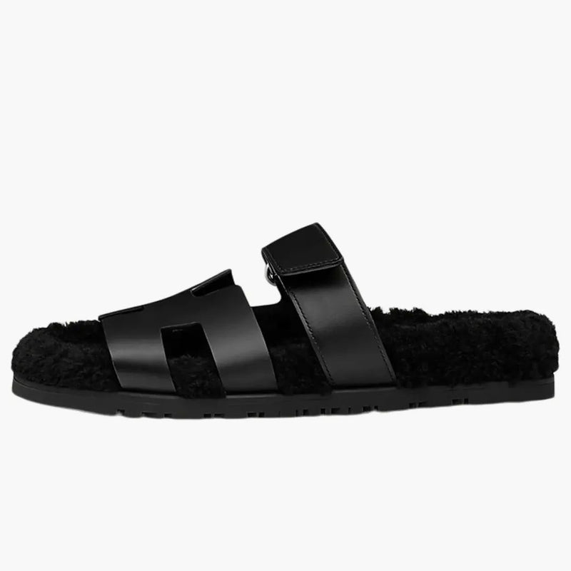 Hermes Chypre Sandal Noir Leather Woolskin (dámská)