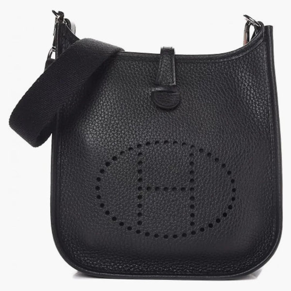 Hermes Evelyne Taurillon Clemence Amadone popruh Palladium tpm noir