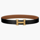 Hermes Guilloche H Box/Togo Gold Plated 32mm Black