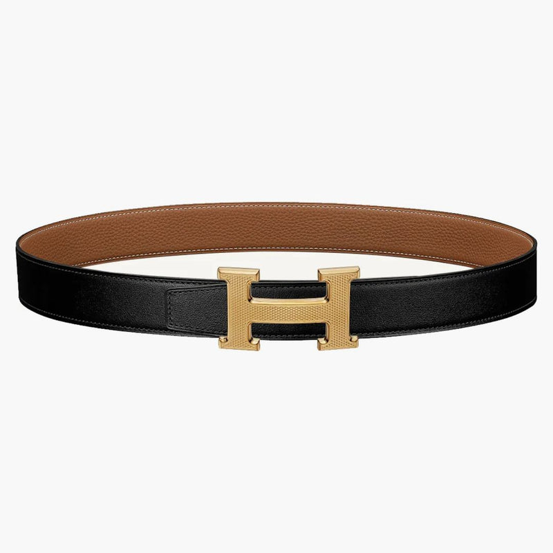 Hermes Guilloche H Box/togo Gold Plated 32mm Black