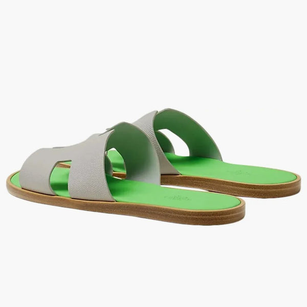 Hermes Izmir Sandál Gris Quartz Vert Fluo Epsom lýtka kůže