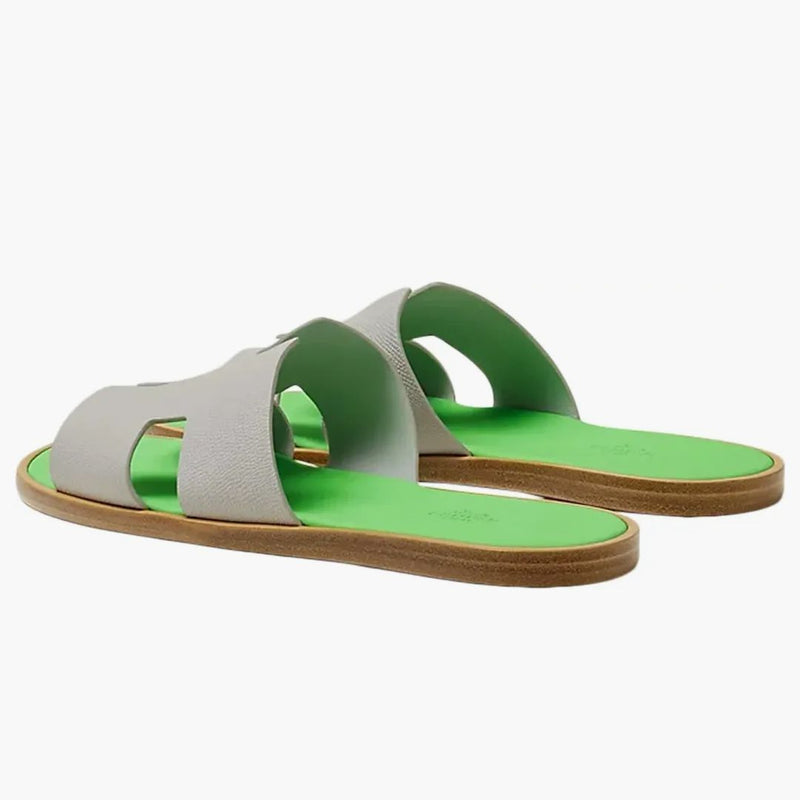 Hermes Izmir Sandál Gris Quartz Vert Fluo Epsom lýtka kůže