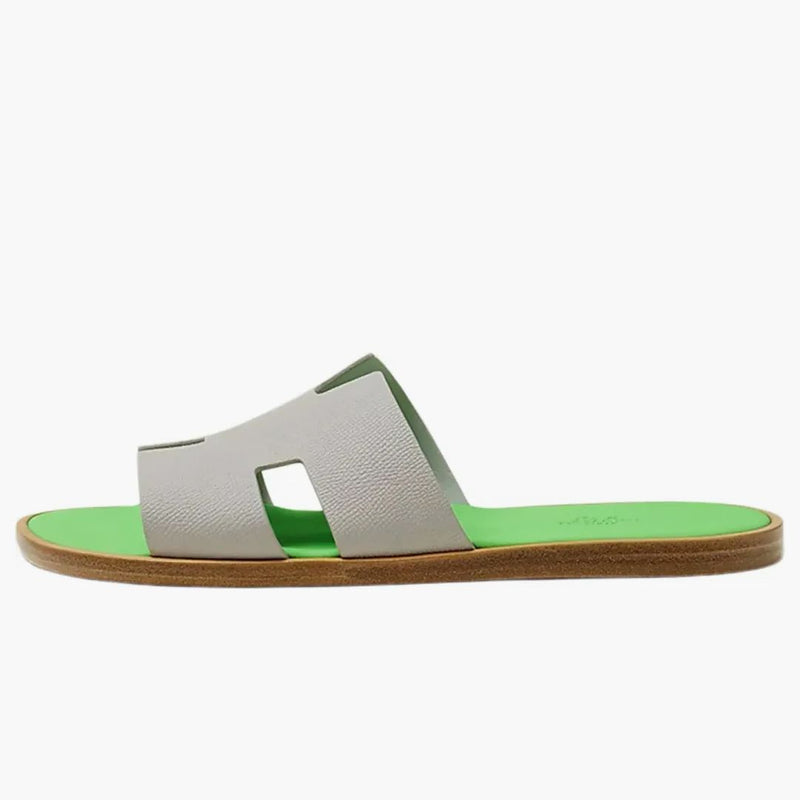 Hermes Izmir Sandál Gris Quartz Vert Fluo Epsom lýtka kůže