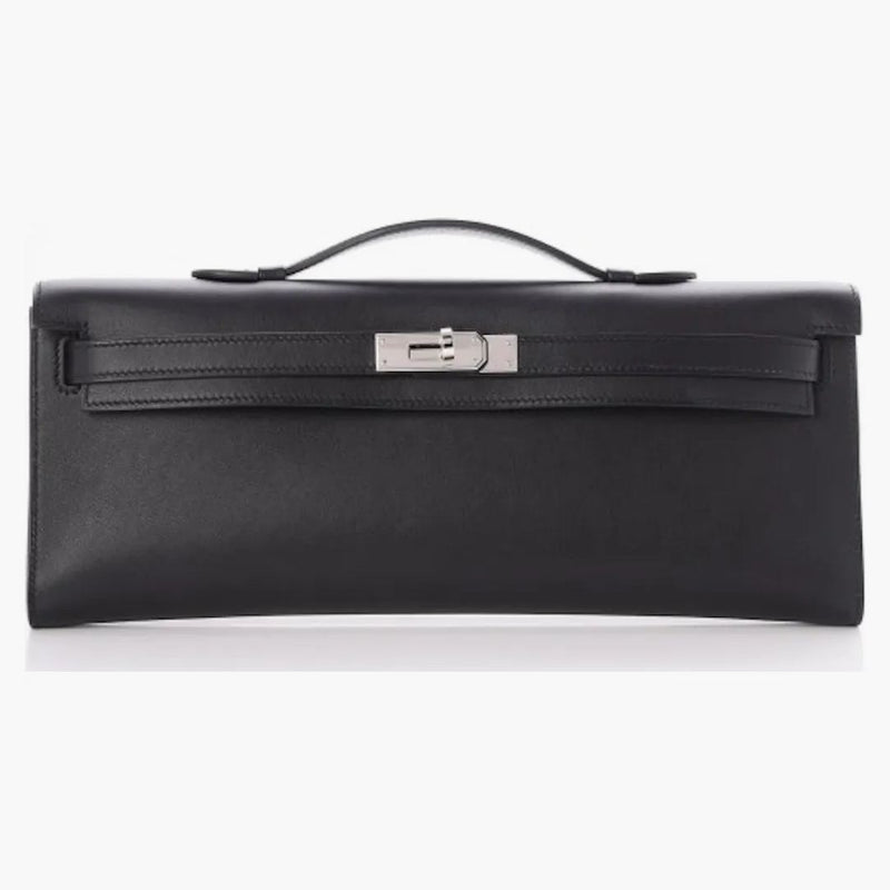 Hermes Kelly Cut Pochette Swift Palladium Black
