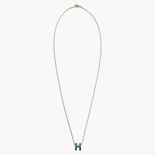 Hermes Mini Pop H přívěsek zlatý tóne Bleu Jean