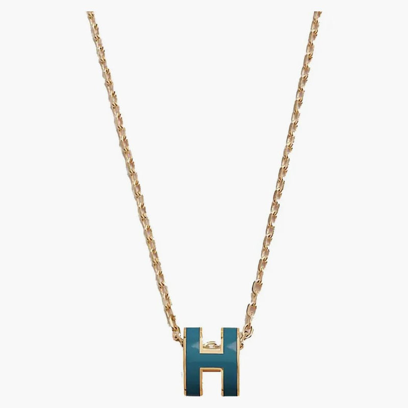 Hermes Mini Pop H přívěsek zlatý tóne Bleu Jean