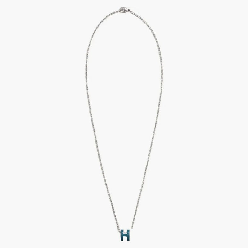 Hermes Mini Pop H H Pendant Palladium-Tone Bleu Jean