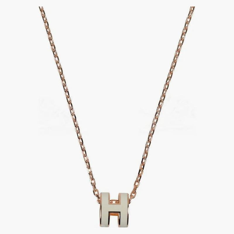 Hermes Mini Pop H Pendant Rose Gold-tone Blanc