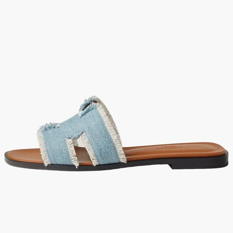 Hermes Oran Sandal Bleu Clair Fringed Denim (women's)