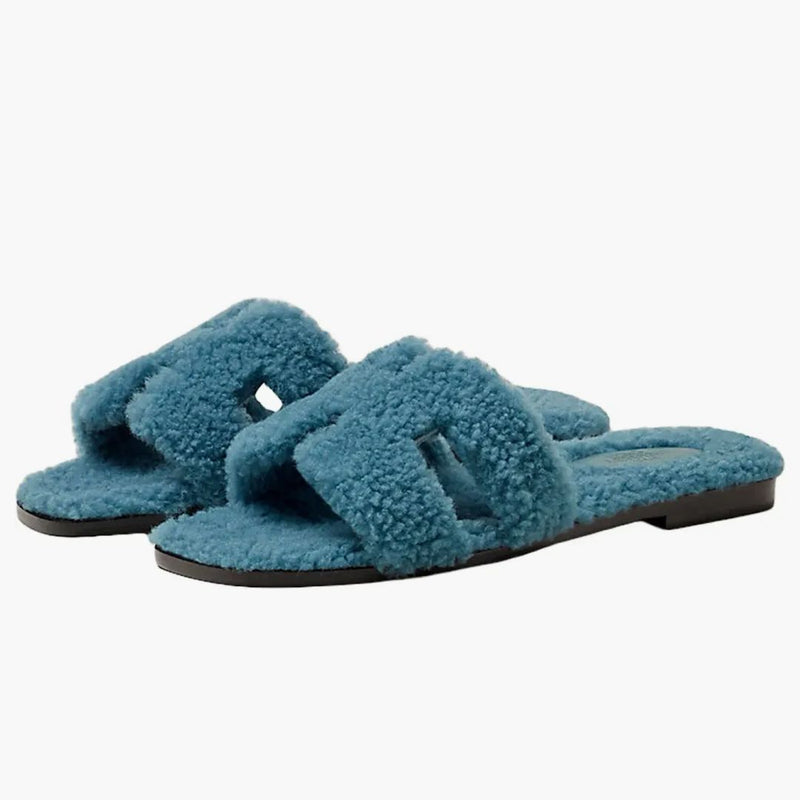 Hermes Oran Sandal Blue Woolskin