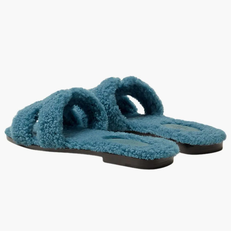 Hermes Oran Sandal Blue Woolskin