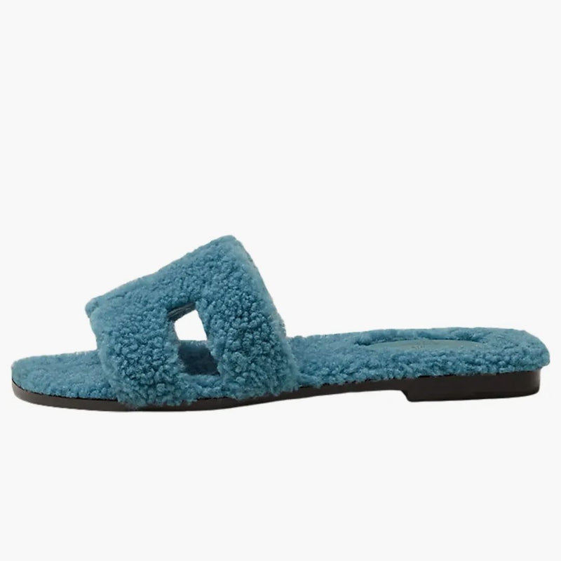 Hermes Oran Sandal Blue Woolskin