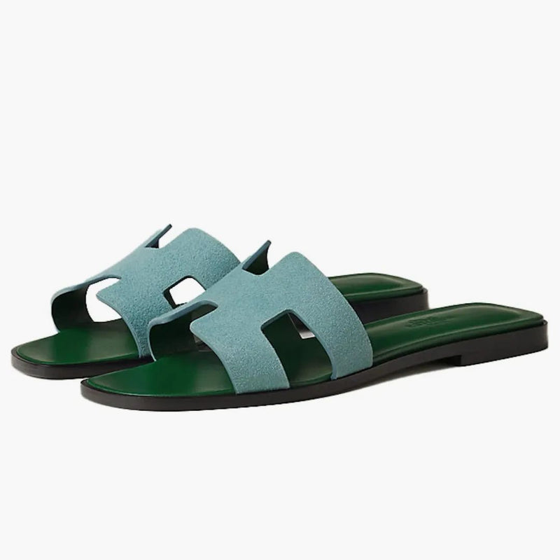 Hermes Oran Sandal Vert d'Eau Suede Goatskin