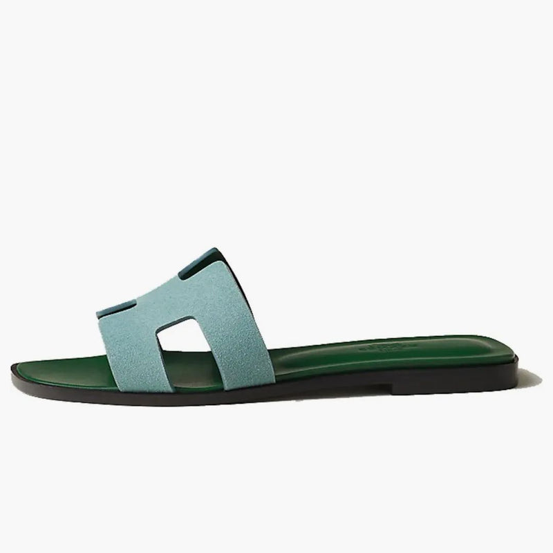 Hermes Oran Sandal Vert d'Eau Suede Goatskin