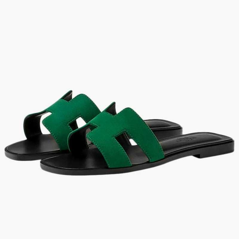 Hermes Oran Sandal Vert Elektrique Suede Goatskin