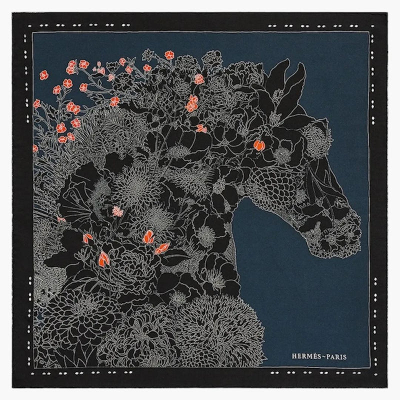 Hermes šátek roucho legere empoidered 45 Blue/Black