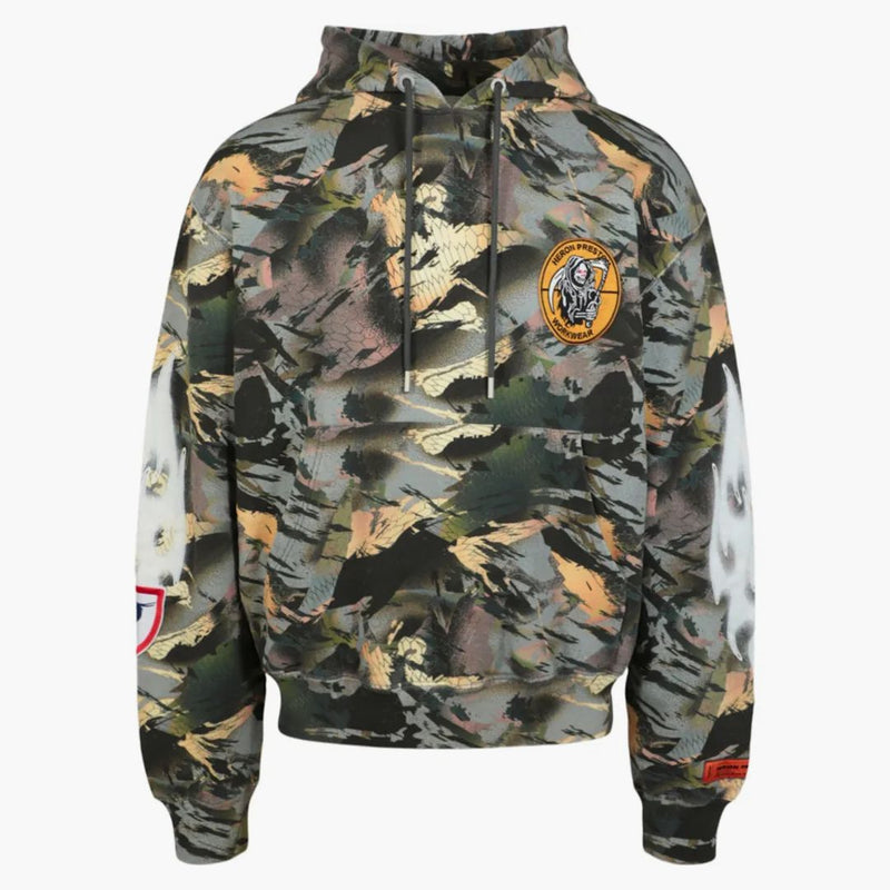 Heron Preston Camouflage Flaming Sleeve Hoodie Green