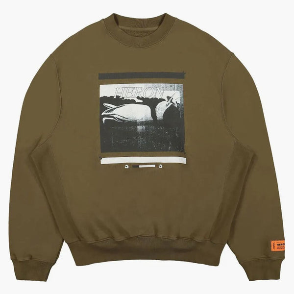 Heron Preston Misprinted Heron Crewneck Dark Olive/black