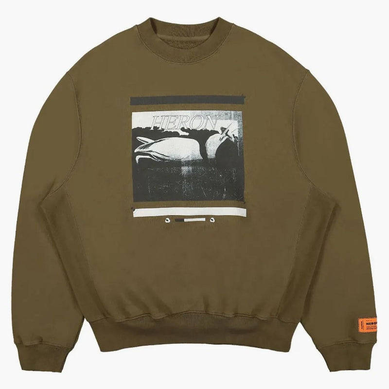 Heron Preston Misprinted Heron Crewneck Dark Olive/black
