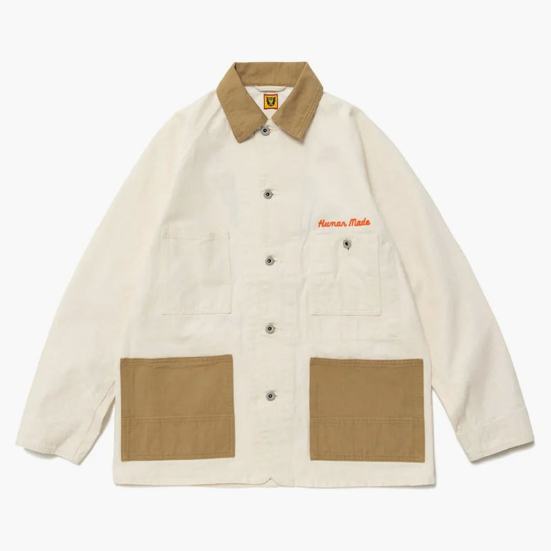 Human Made Herringbone Coverall Jacket White
