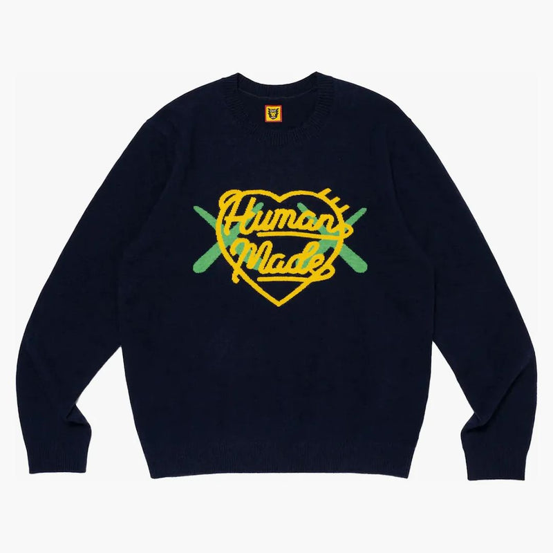 Lidský vyrobený x kaws pletené svetr námořnictvo