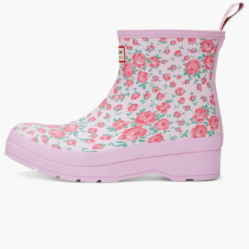 Hunter Play Short Rain Boots Loveshackfancy Pink Floral Print (Women's)