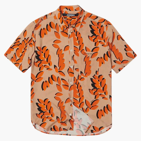Jacquemus La Chemise Melo Leaves Print Shirt Orange