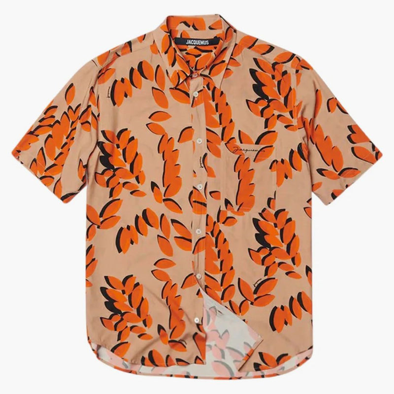 Jacquemus La Chemise Melo Leaves Print Shirt Orange