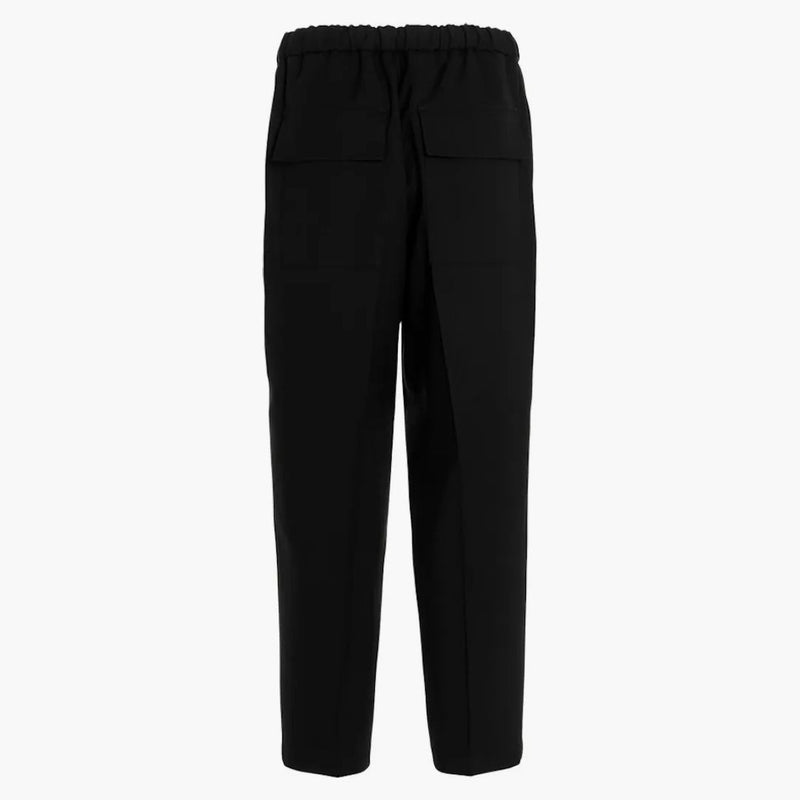 Jil Sander Elastic Drawstring Waist Gabardine Trousers Black