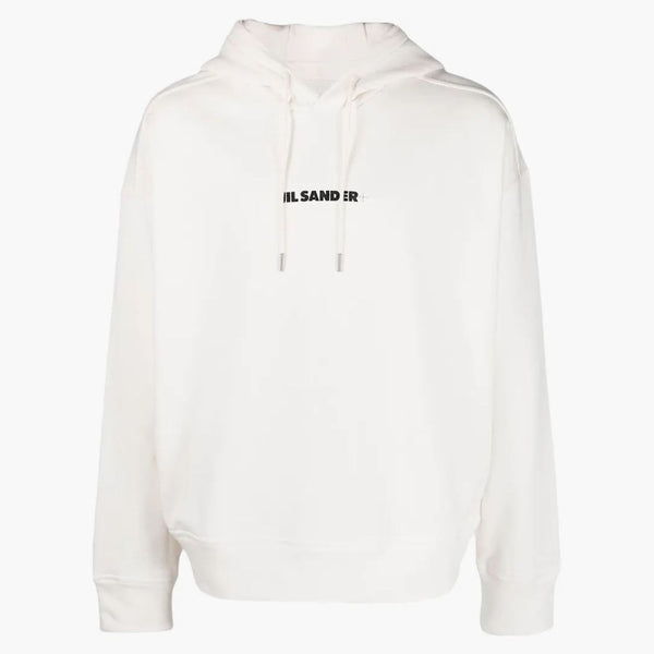 Jil Sander Logo Print Cotton Hoodie Natural/black